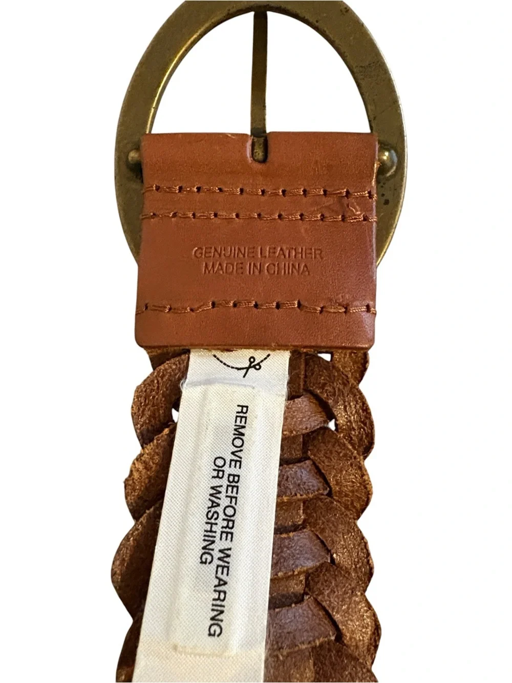 Vintage Wide Linked Braided Leather Statement Belt, Cognac Tan Boho Hippie